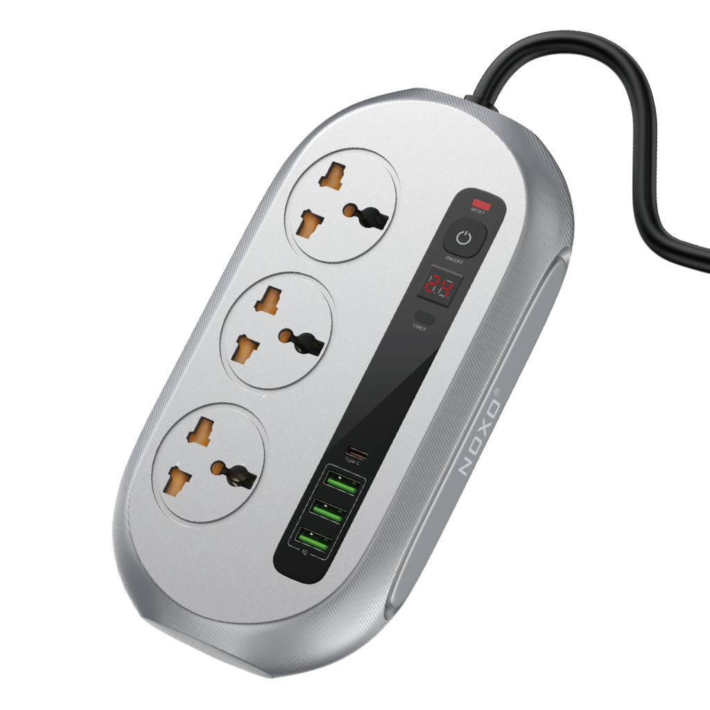 چندراهی تایمردار نوکسو PSN-1 با سه پریز و درگاه‌های USB